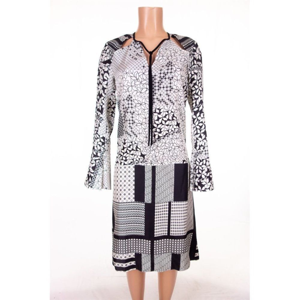 ROLAND MOURET New 4 Patchwork Geometric Midi Dress